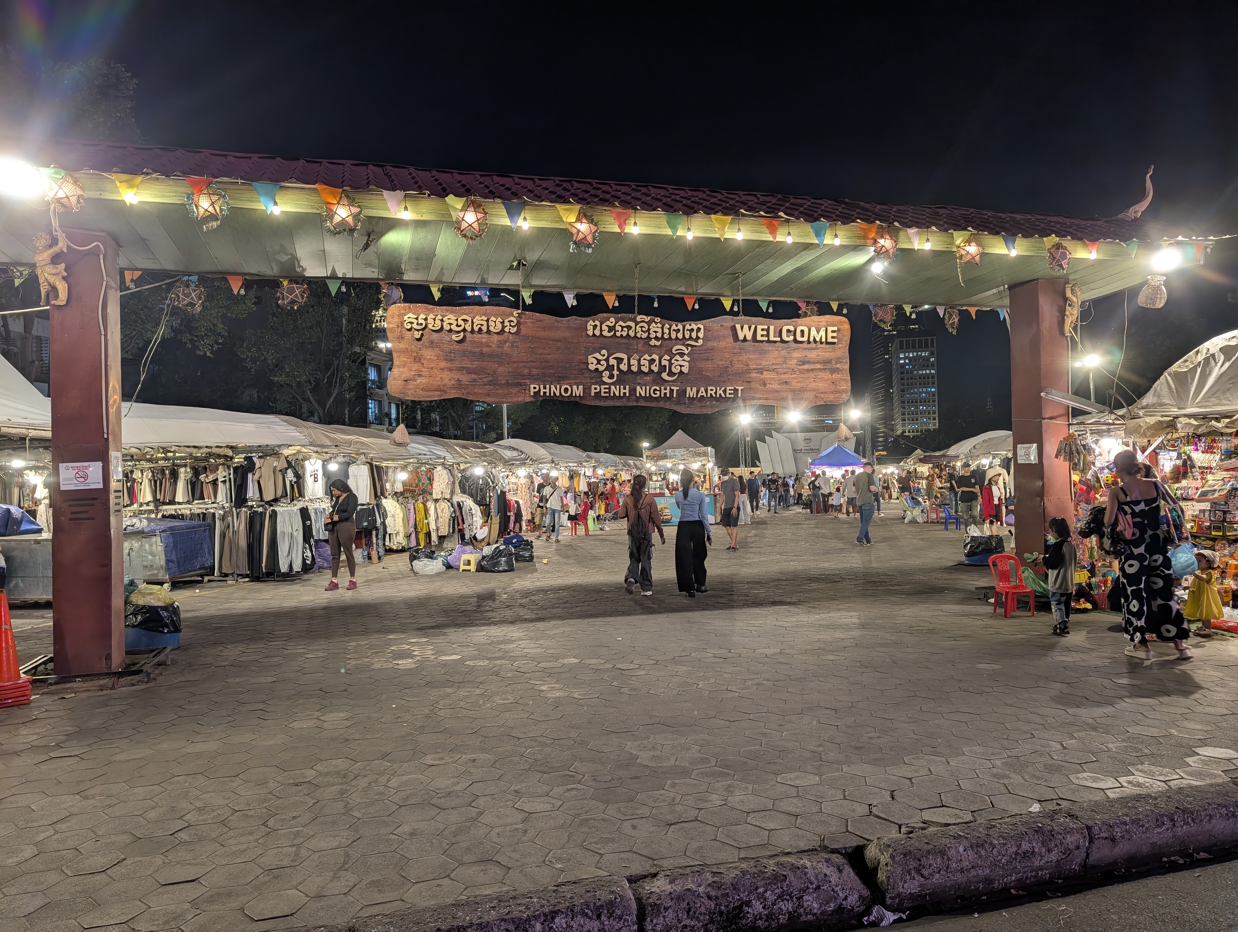 Colorful stalls at Phnom Penh Night Market